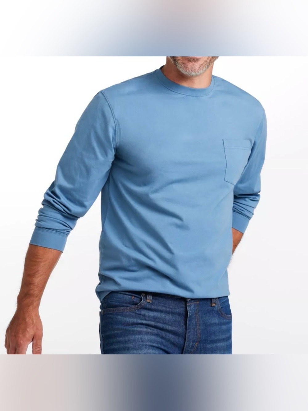 L.L.Bean Blue Long-Sleeve Carefree Unshrinkable Tee w/ Pocket Men’s Size XXL-REG